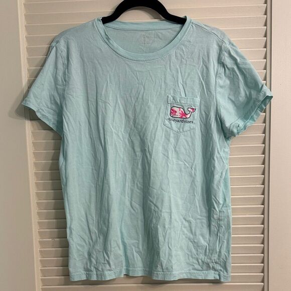 Vineyard Vines Pink Palm Tree Whale Pocket Tee Size Large - Picture 1 of 2